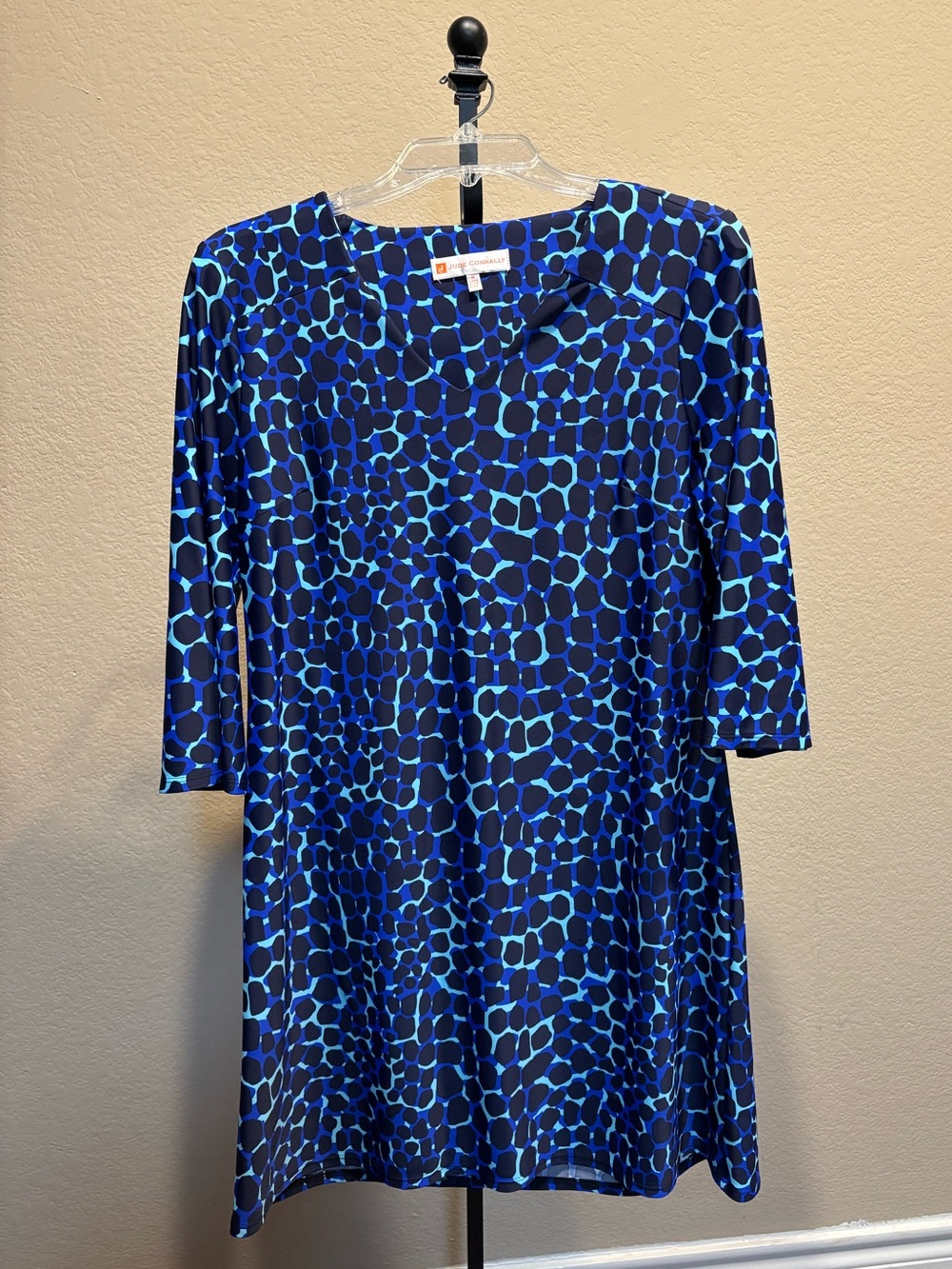 Jude Connally Navy and Bright Blue Patterned Shift Dress